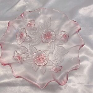 EUC Walther Glass Germany Florence Satin Rose Pink Serving Dish Bowl Candy Nuts